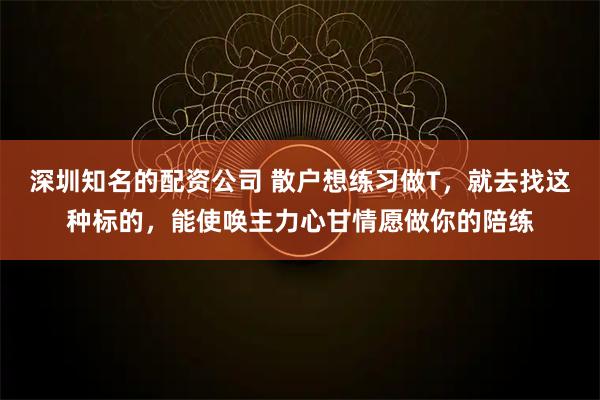 深圳知名的配资公司 散户想练习做T，就去找这种标的，能使唤主力心甘情愿做你的陪练